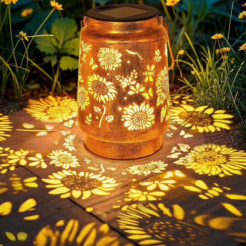 SANDECO Sunflower Solar Lanterns Outdoor Waterproof, Gifts for Women Mom Grandma Birthday, Metal Hanging Lantern Solar Lights LED Decoration with Shepherd Hook Outside for Yard, Patio, Porch, Garden Decor - Image 3